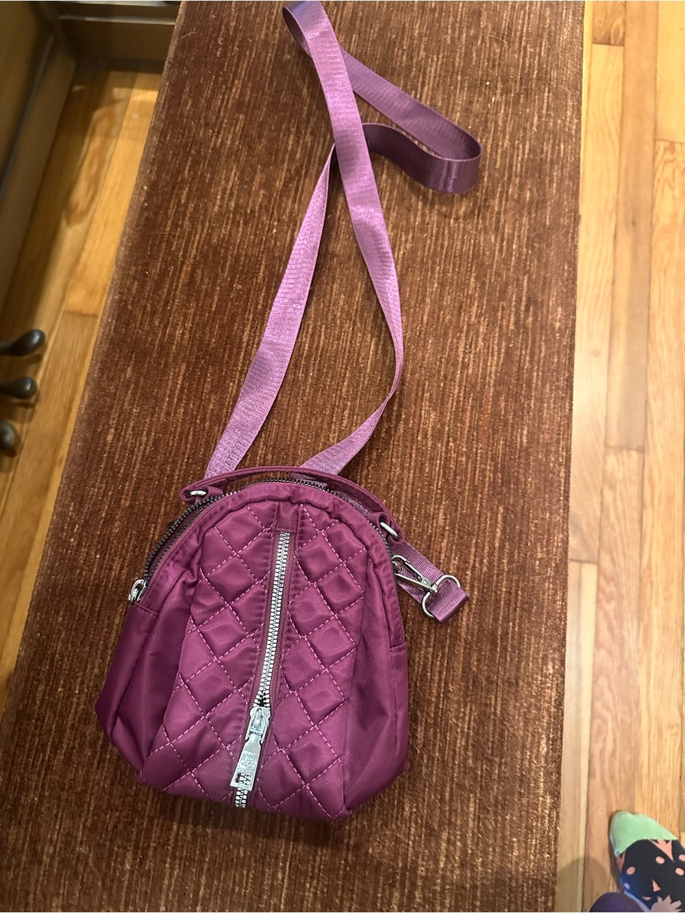 Compact Quilted Crossbody Bag in Plum for Women